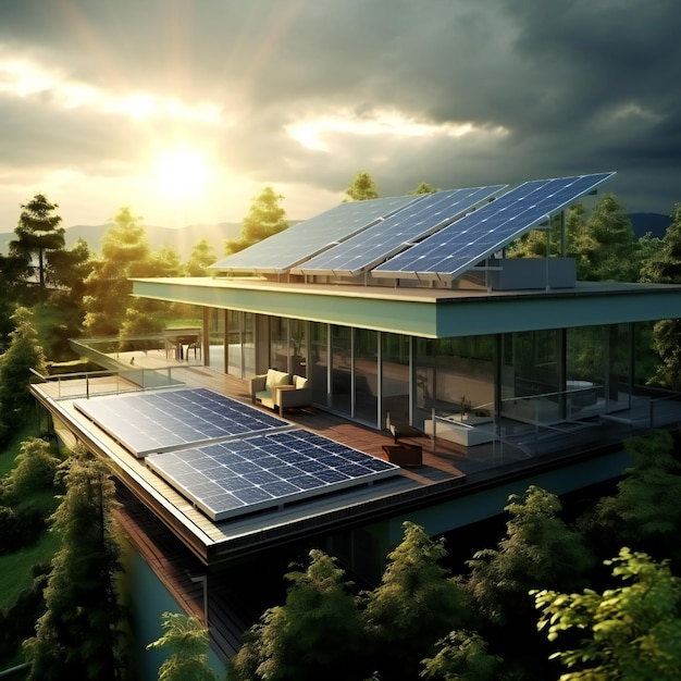 House with solar panels on the roof