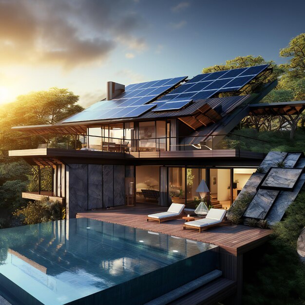 House with solar panels on the roof