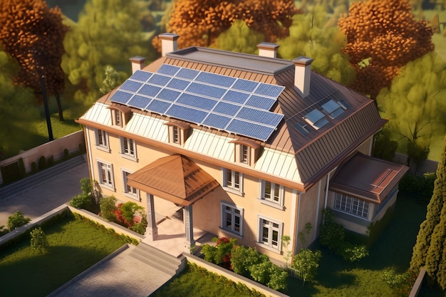 A house with solar panels on the roof