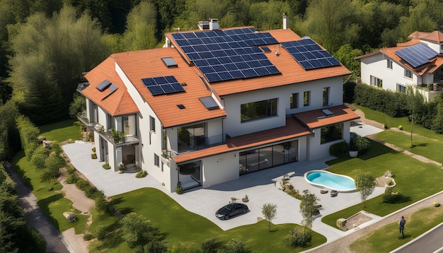 Photo a house with solar panels on the roof