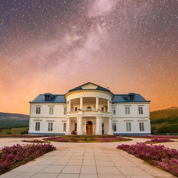 Photo a house with a star filled sky and a house with stars in the background