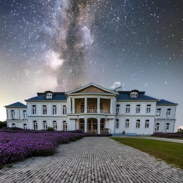 a house with a star - filled sky behind it