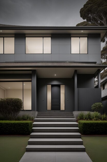 A House With Steps Leading Up To The Front Door