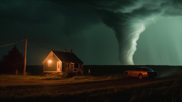 A house with a storm coming in on the sky