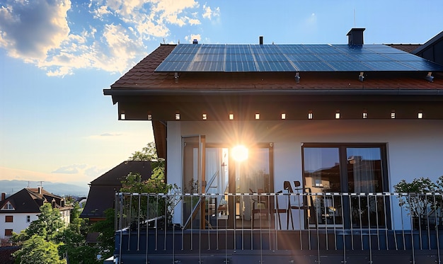 Photo a house with a sun shining on the roof and a sun shining through the windows