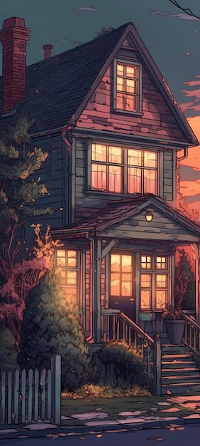 Дом на фоне заката