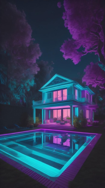 House with swiming pool illustration generative AI