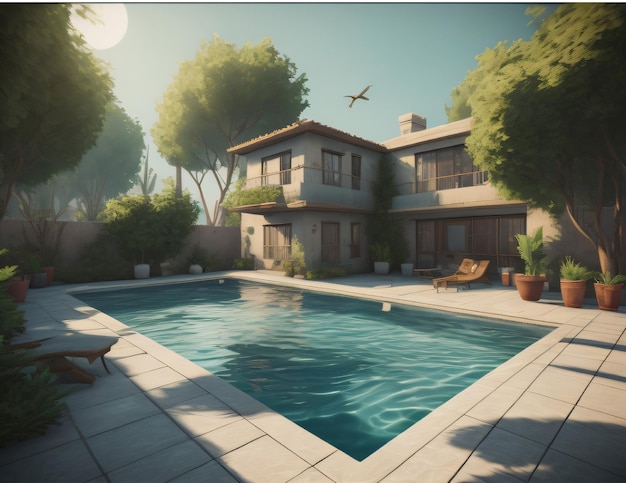 House with swiming pool illustration