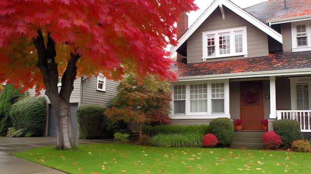 A house with a tree in front of it