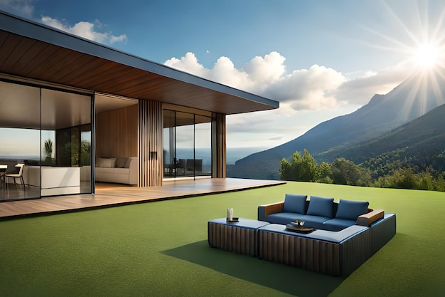 A house with a view of the mountains