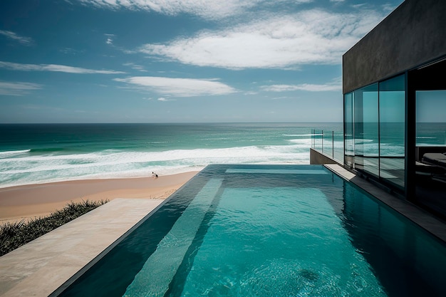 A house with a view of the ocean and the beach