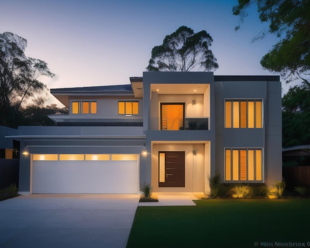 A house with a white door and windows