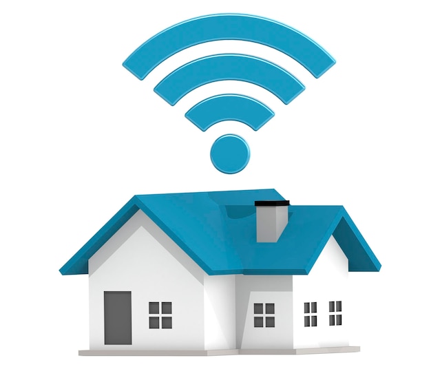 Foto casa con segnale wifi isolata con sfondo bianco