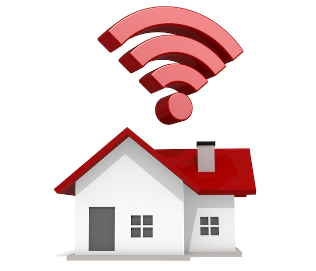 House with WIFI signal isolated with white background