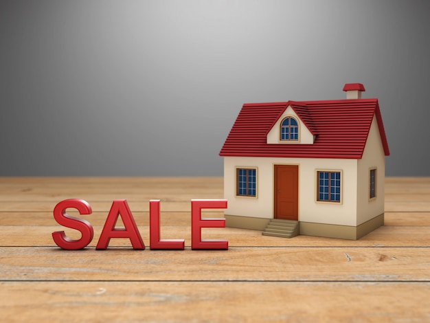 a house with the word sale on it