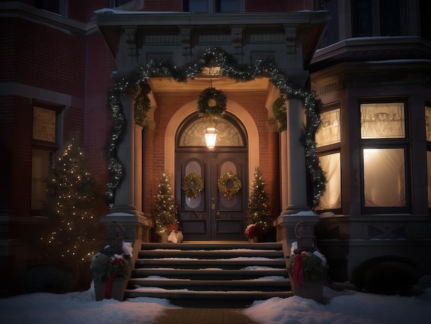 A house with a wreath on the front door