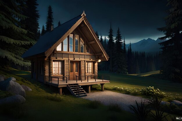 A house in the woods at night