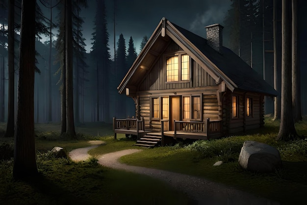 A house in the woods at night