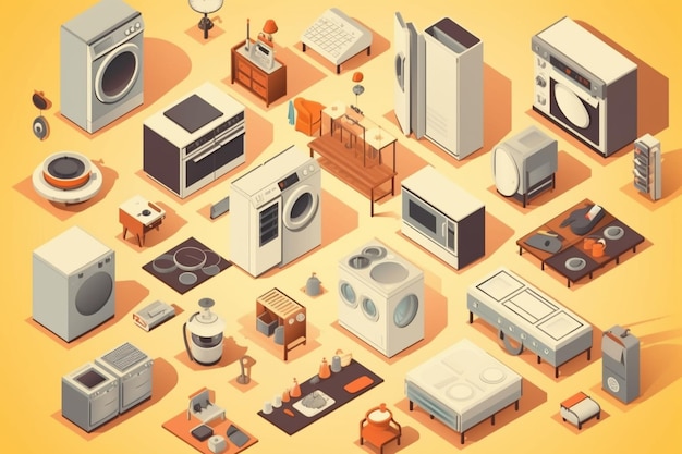 Household appliances isometric elements square