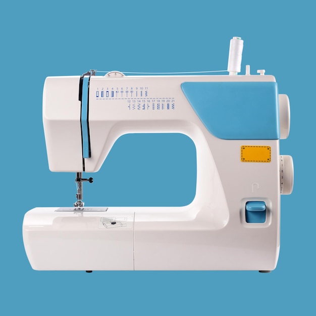 Household appliances Sewingmachine blue background