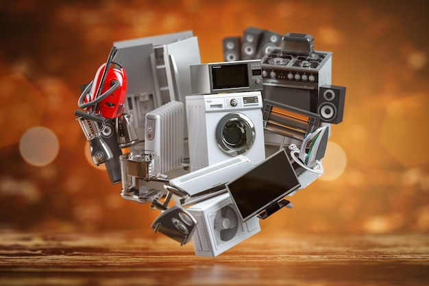 household domestic appliances in the form of heart online shopping concept