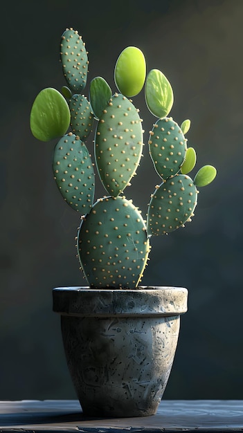 Houseplant in flowerpot on table cactus thriving in terrestrial plant form