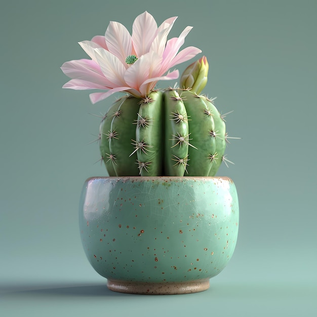 A houseplant in a flowerpot with a pink flower on top