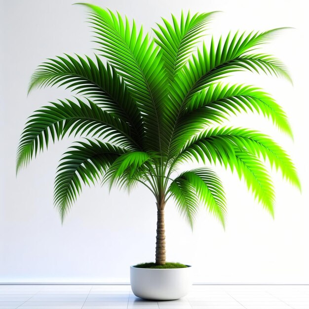 Houseplant in a pot with flowering foliage on a minimal background