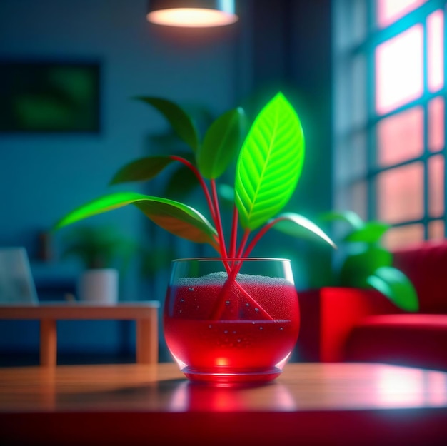 Houseplant in a pot with flowering foliage on a minimal background