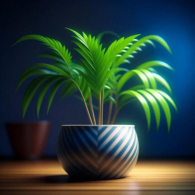 Houseplant in a pot with flowering foliage on a minimal background