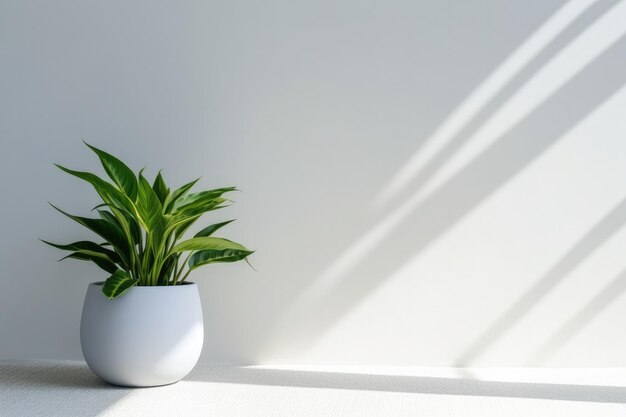 生成 AI テクノロジーで作成された白い壁の背景に観葉植物