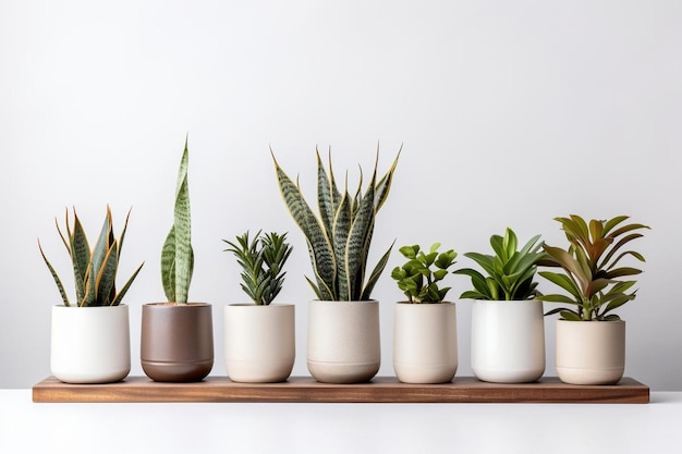 Houseplants border in wooden white background