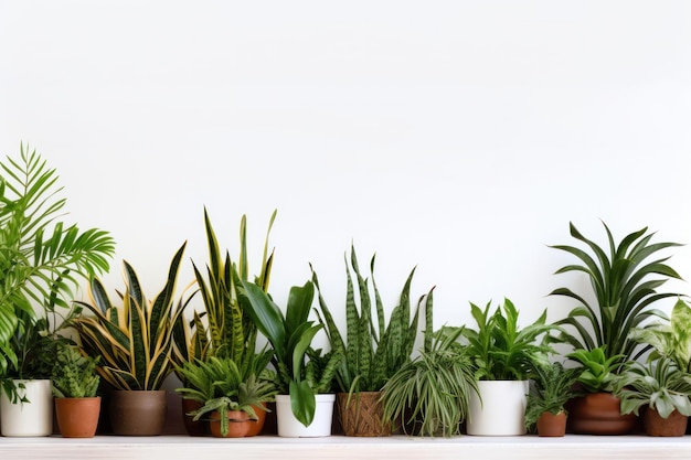 Photo houseplants border in wooden white background