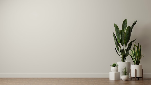 Горшки для комнатных растений, украшенные в гостиной на белом фоне стены, копией пространства