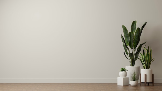 Houseplants plant pots decorated in living room with white wall background copy space