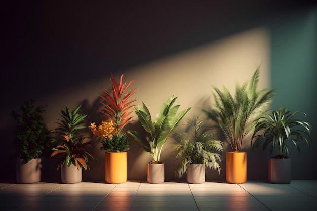 houseplants in pots on the floor in cozy room