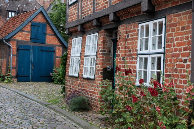 Houses against brick wall