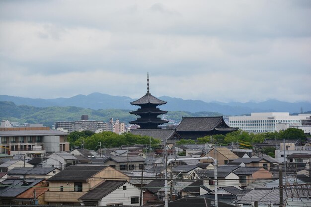 Houses against cloudy sky