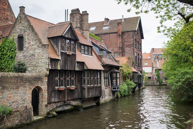 Houses along the canals of Brugge or Bruges, Belgium