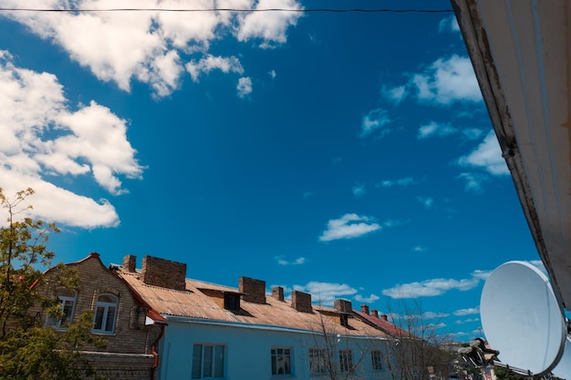 Houses on a background of the sky in the summer