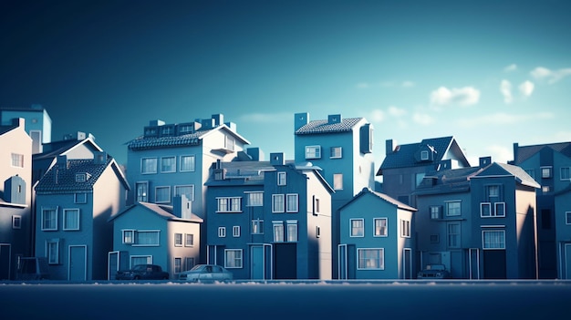 Houses on blue background generative ai