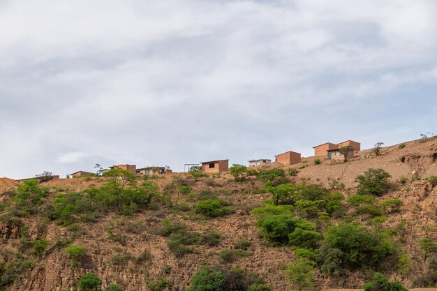 Photo houses built on a hill hillside settlements urban development in latin america