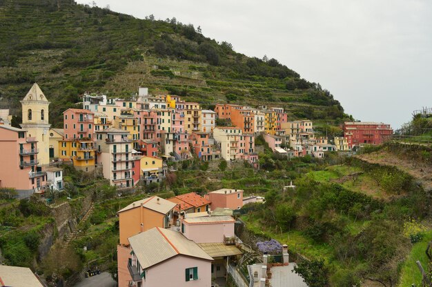 Houses by town against sky