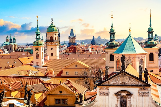 Houses and churches in Prague, Czech Republic