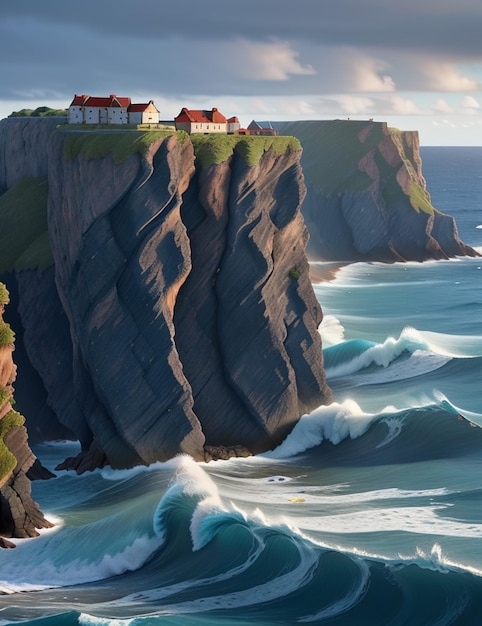 Houses on Cliffs at Coastline