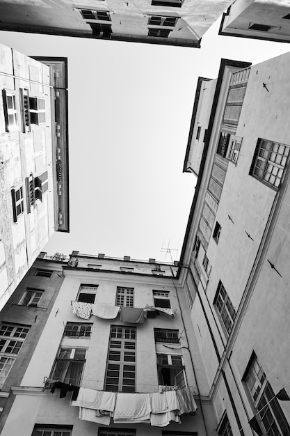 Houses in Genoa (Genova), Italy. Black and white urban photography