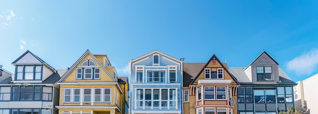 Photo the houses have different colors and shapes