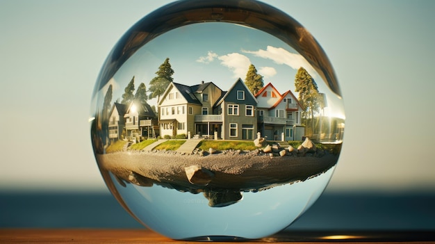 Houses into glass ball post