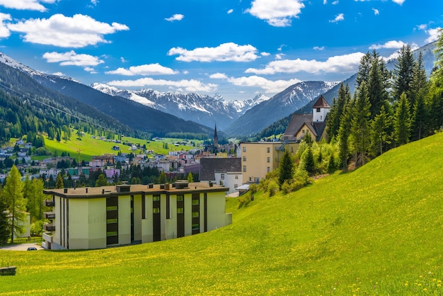 Houses in town village in Alps mountains Davos Graubuenden S