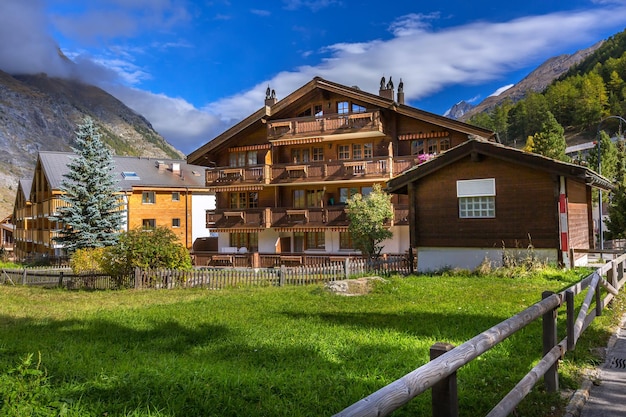 Houses in Zermatt alpine village Switzerland